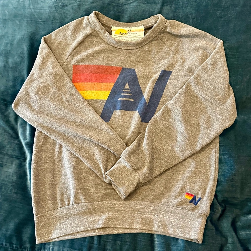 Aviator Nation Gray and Red Crewneck Sweater Retro Style